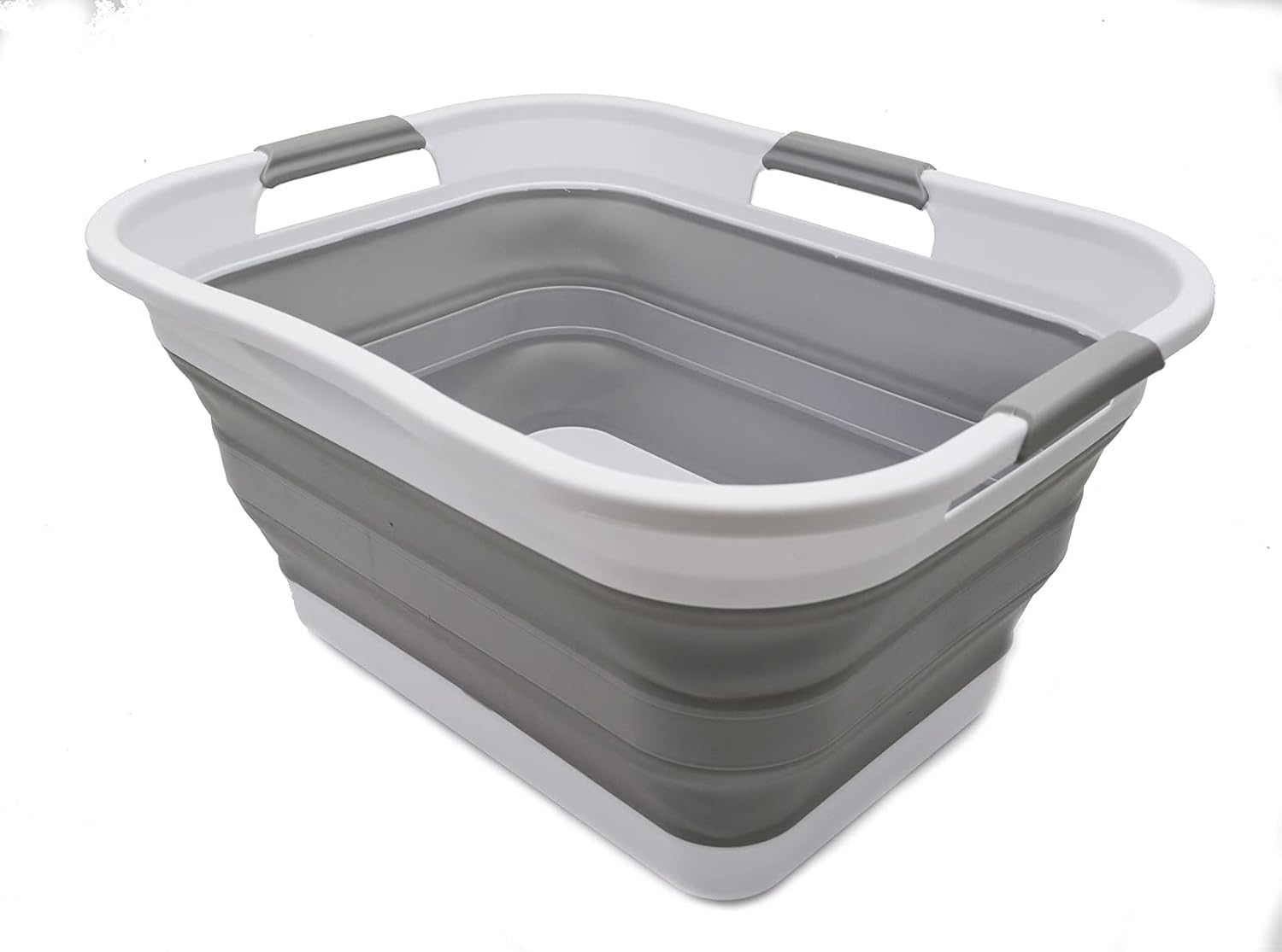 SAMMART 30L (8 gallon) Collapsible Plastic Laundry Basket - Foldable Pop Up Storage Container/Organizer - Space Saving Hamper/Basket - Water Capacity 24L(6.3 gallon) (1, White/Grey)
