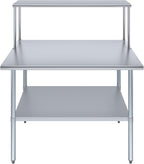 Stainless Steel Work Table with Wide Single Tier Overshelf | Metal Kitchen Prep Table & Shelving Combo (30" x 48" Work Table + 12" Overshelf)