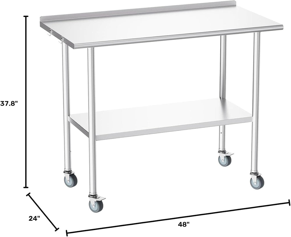 Atelicf NSF Stainless Steel Prep Table 24X48 inch, Backsplash & Casters |...