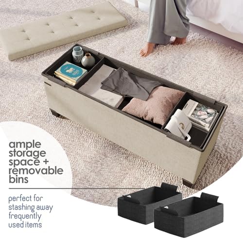 Storage Ottoman Bench with Bins, 43-in Storage Bench for Bedroom End of Bed, ...