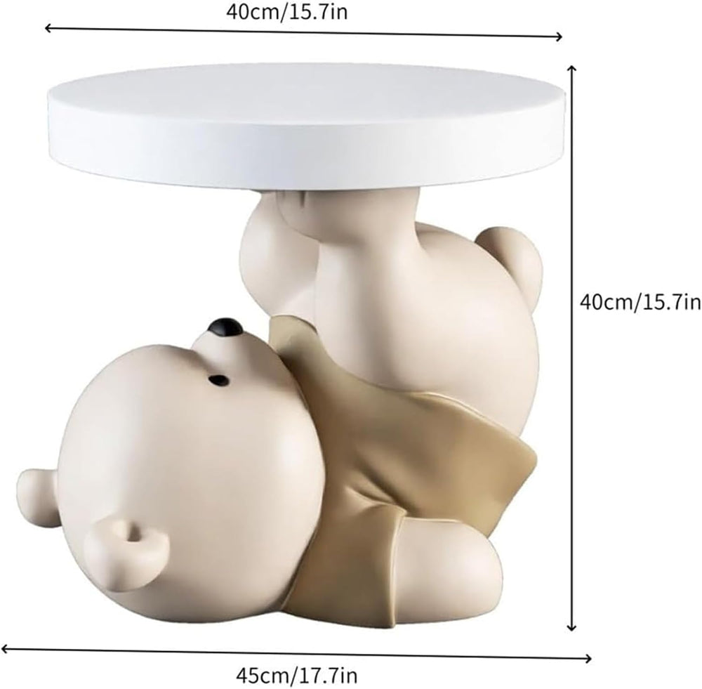 Bear Statue End Table, Round Side Table, Resin Sculpture Bedside Table, Small...
