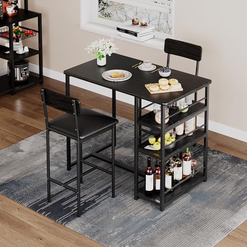 Dining Table Set for 2 with 3 Storage Shelves, 3-Piece Counter Height Kitchen...