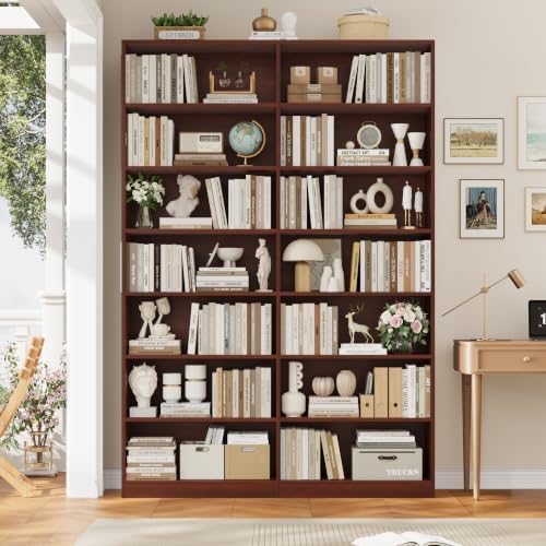 FACBOTALL 83.7" Tall Bookshelf Bookcase, 7-Tier Double Bookshelves, Cherry