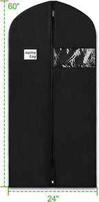 KEEGH Garment Bags for Hanging Clothes 60" (Set of 6) Dress Bags for Gowns Long Dress Bags for Closet Storage with Zipper and Eye-Hole for Folding for Suit Coats Dresses, Black | Transparent Window, Full Zipper, Label Pocket, Eye-Hole for Folding, Dress