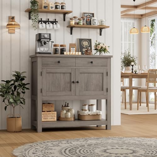 HOSTACK Farmhouse Console Table with Storage, 35"W Entryway Table, Ash Gray
