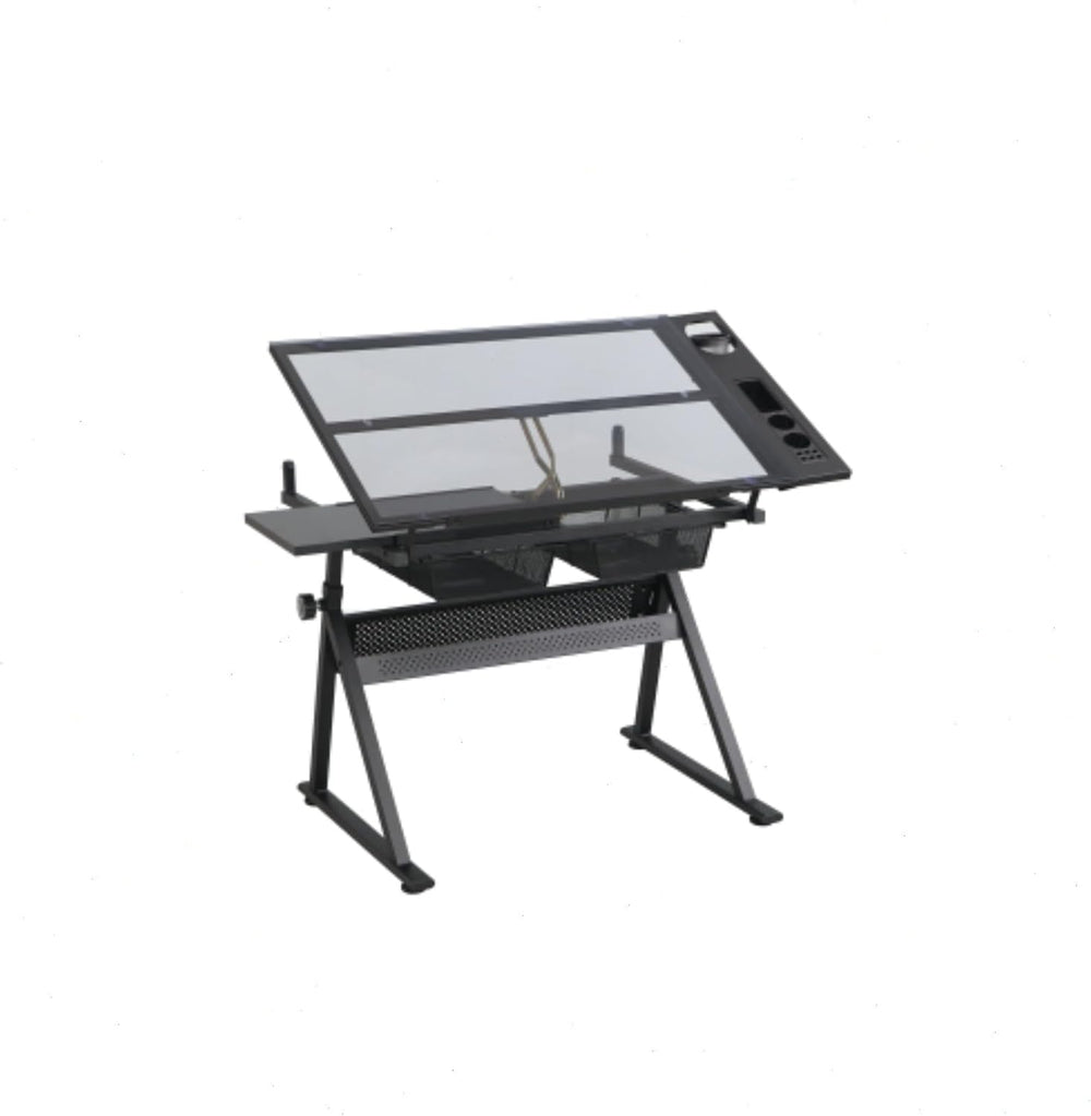 Tempered Glass Drafting Table, 0-75° Tilt & Height Adjustable Drafting De...