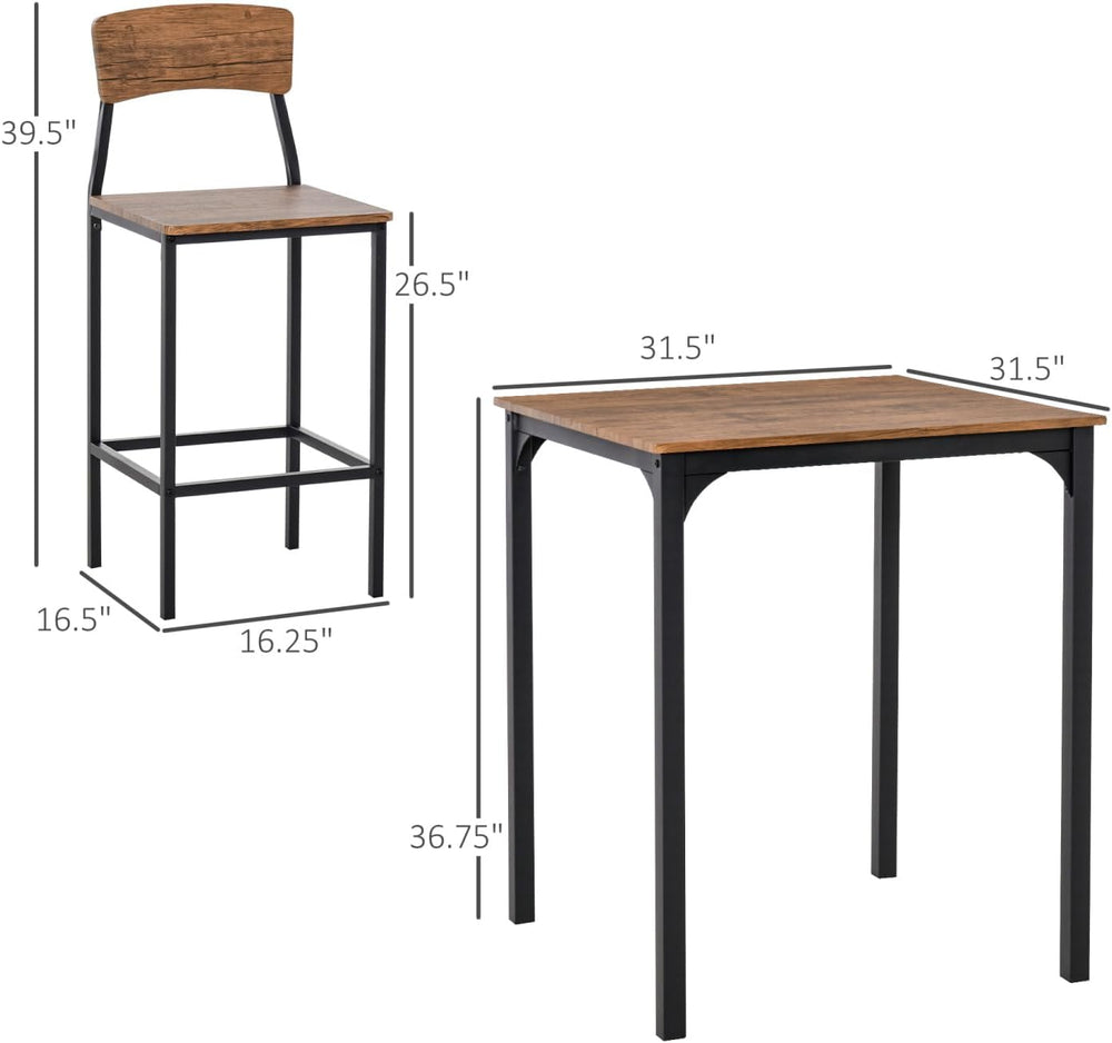 3 Piece Table Set with Steel Legs and Footrests