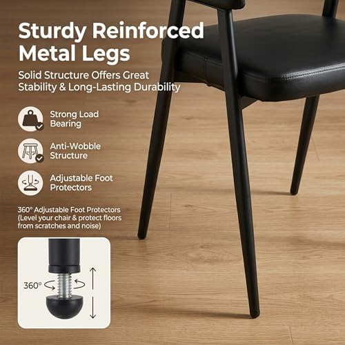 HNY Modern Dining Room Arm Chairs Set of 6, Retro Faux Leather Upholstered Ba...