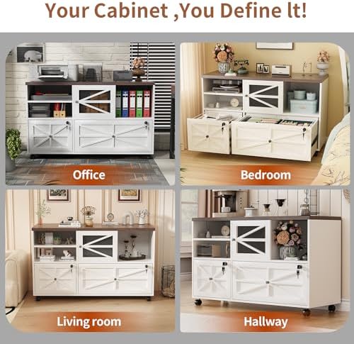 2 Drawer Farmhouse File Cabinet with Lock, Mobile Lateral Filing Cabinet for ...