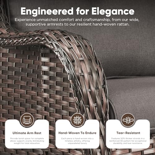 Belord Patio Furniture Set with Fire Pit Table,8 Piece Wicker Outdoor Furnitu...