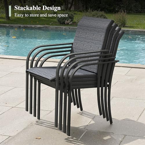 7 Pieces Outdoor Dining Set, Stackable Textilene Patio Chairs & 59.2&quot...