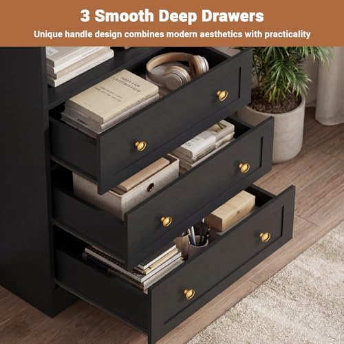 Cyclysio 80" Bookshelf with 3 Drawers and Baseboard Cutout, Set of 2