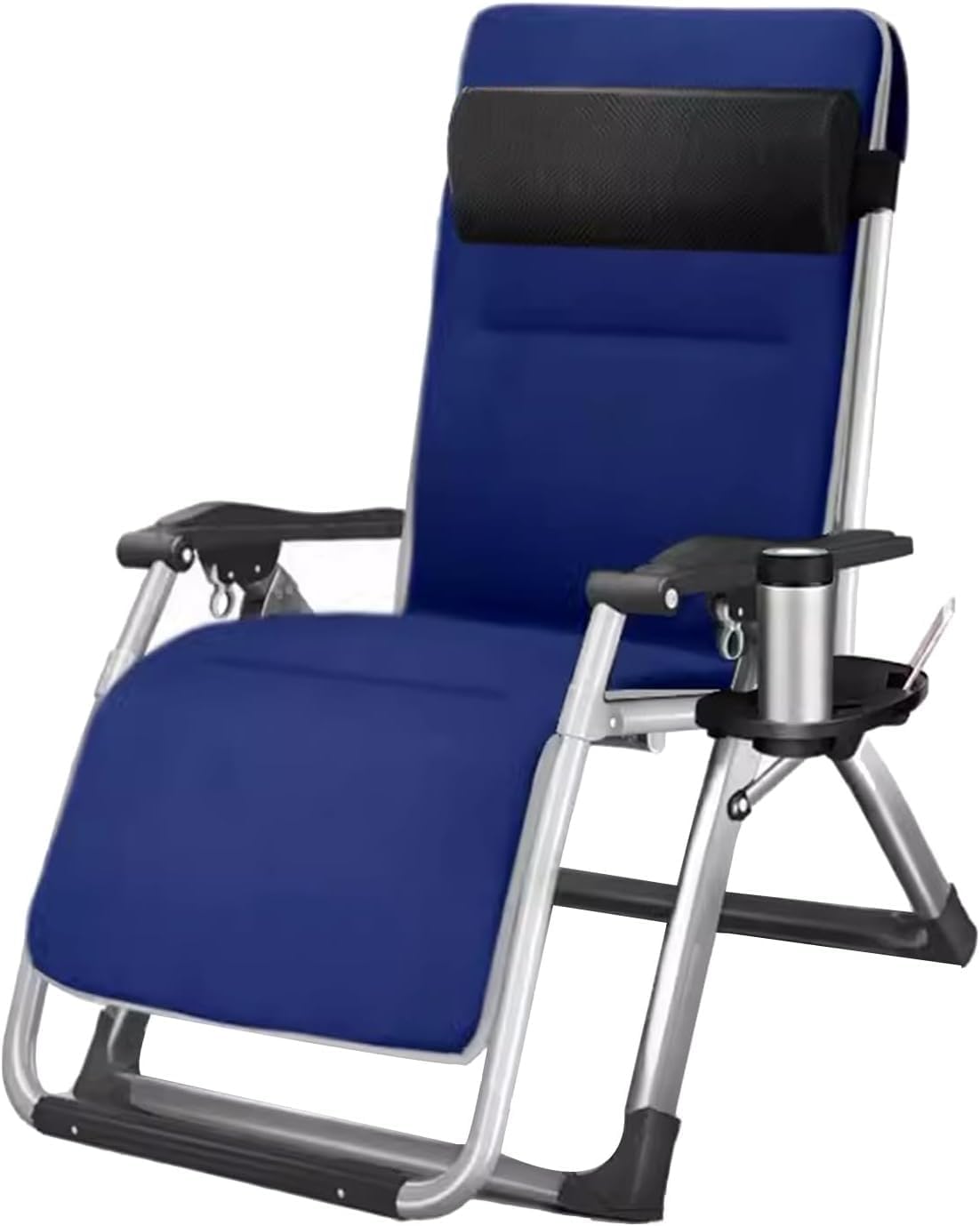 Multi-Position Adjustable Reclining Chair, Folding Lounge Relaxer Recliner with Removable Head Pillow(Blue)