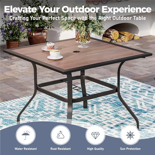SUNSHINE VALLEY Patio Dining Set for 4, 37" Metal Table & Brown Chairs
