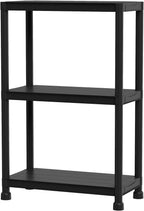 Giantex 3-Tier Heavy-Duty Plastic Storage Shelves, Freestanding Garage Shelving Unit, Multi-Use Organizer Rack for Pantry, Kitchen, Laundry, No-Tool Assembly, Black (1,24" x 12.5" x 37")
