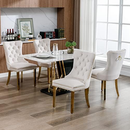 Velvet Dining Chairs Set of 4, Mid Century Tufted Dining Room Chairs with Nai...