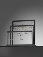 3-Tier Earring Organizer Holder Stand, Metal Jewelry Stand with Tray for Earring Display, 42 Holes Metal Earring Storage Tower Rack for Women Girls Home Use (Black)
