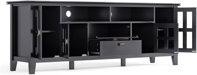 SIMPLIHOME Artisan SOLID WOOD 72 Inch Wide Contemporary TV Media Stand in White for TVs up to 80 Inches, For the Living Room and Entertainment Center