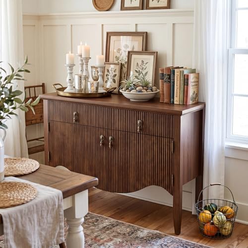 FUSUNBAO 40" Fluted Buffet Cabinet, Sideboard Credenza with Drawer,Walnut