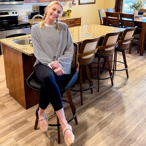 Mid Century Modern Counter Stools, Rattan Swivel Counter Stools with Back | N...