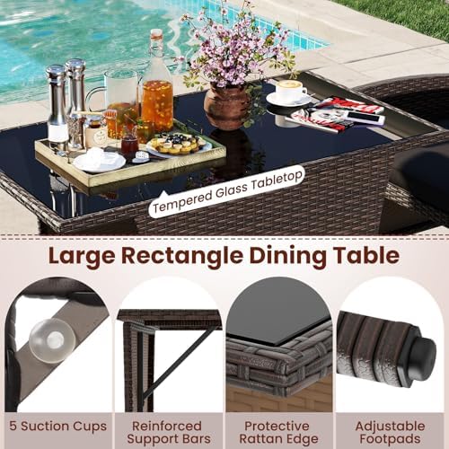 Tangkula 3 Piece Patio Wicker Dining Set, 2 Rattan Chairs with Rectangle Temp...