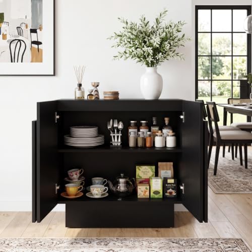 Ya-Home Black Sideboard Buffet Cabinet with Storage Set of 2, 63” Modern Side...