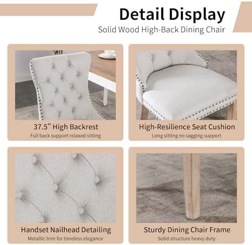 Modern Beige Upholstered Dining Chairs Set of 6 with Solid Wood Legs
