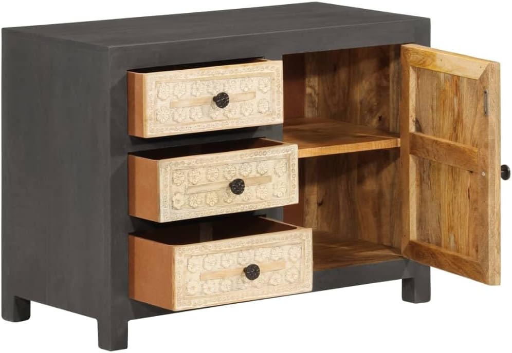 Modern Grey and White Sideboard with 4 Storage Compartments and 3 Soft-Close ...