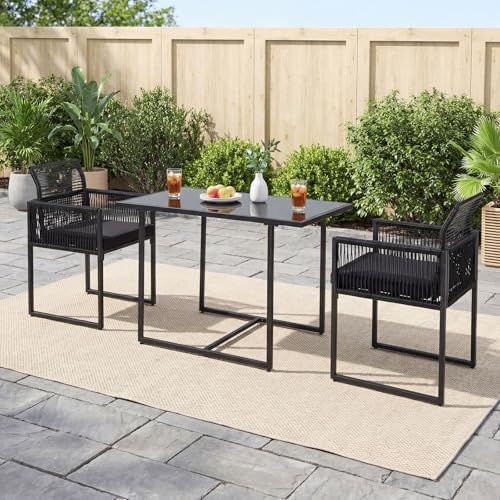 Tangkula 3 Pieces Outdoor Dining Set, PE Rattan Patio Furniture Set with Fold...