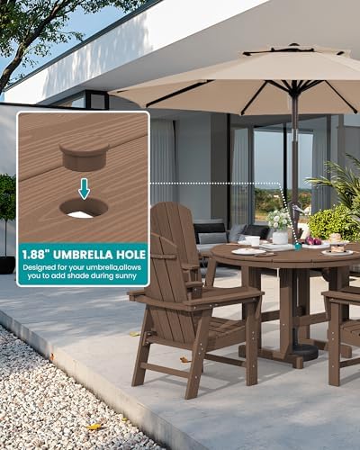 SERWALL 5-Piece Patio Dining Set, 45" Table & 4 Adirondack Chairs, B...