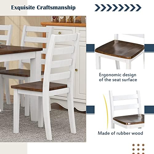 LUMISOL 6-Piece Farmhouse Dining Table Set for 6-7, Solid Wood Kitchen Table ...