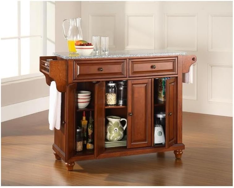 Kitchen Island with Granite Top - Full Size, Mahogany Gray Modern Cart