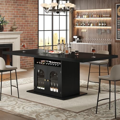 HSH 63" Modern Black Dining Table for 6, Dinner Table with Storage Cabinet