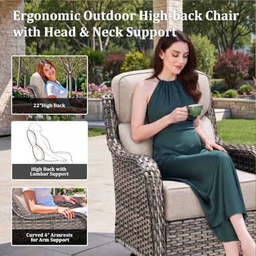 Luxury Outdoor Swivel Rocker Patio Chairs Set of 2 with 6-Inch Thick Cushions...