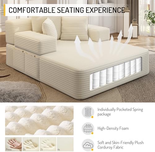 Oversized Chaise Lounge Chair Indoor, 60”,White | Corduroy Convertible Floor ...