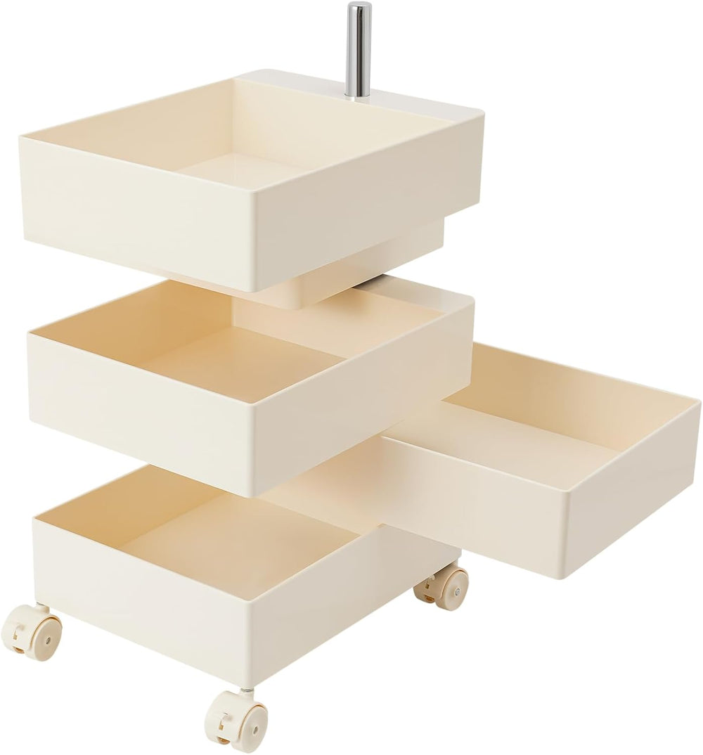 360° Rotating Side Table with 5 Drawers, Movable Storage End Table Sofa Side ...