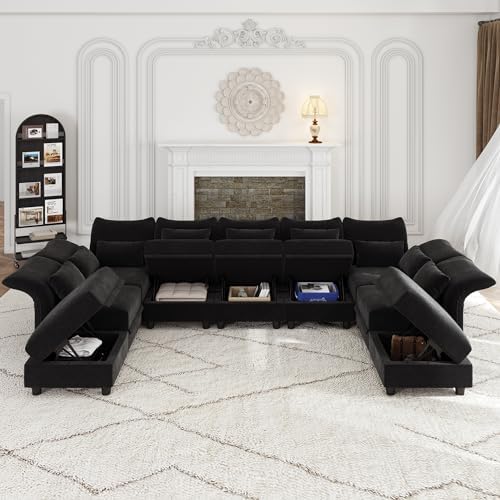 LLappuil U Shaped Sectional Couch with Storage, 9 Seater Modular Sectional So...