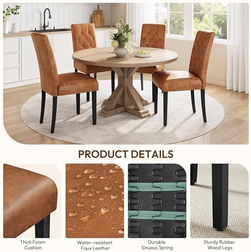 Yaheetech Dining Chairs Set of 6 Button Tufted Kitchen Chairs Retro Brown