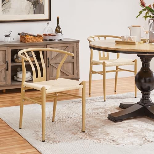 Yaheetech Dining Chairs Set of 6 Mid Century Modern Woven Chairs Wood Color