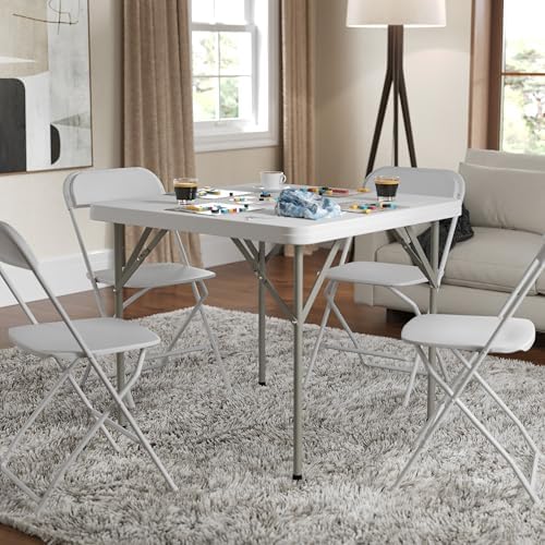 Flash Furniture Elon Square Plastic Folding Table, Portable Dining Card Table...
