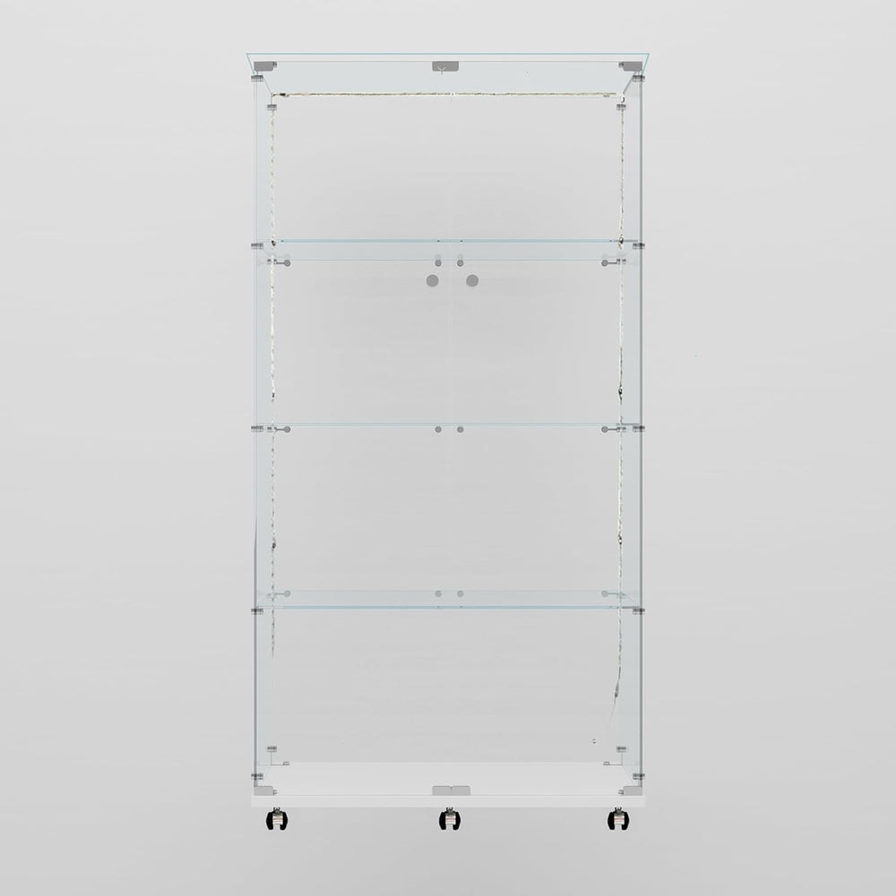 Glass Display Cabinet with LED Light Strip, 4 Shelves with 2 Doors, Glass Top...