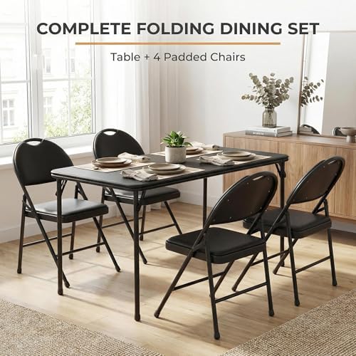 IDEALHOUSE 5 Piece Protable Folding Card Table and Chairs Set, Black