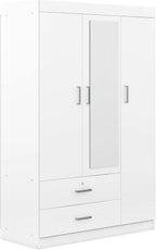 3 Doors Wardrobe Armoire Closet with Mirror, 68.2" H Wooden Freestanding Armoire Wardrobe Closet with Locking Drawers and Shelves, Bedroom Clothes Closets Wardrobes Cabinet with Hanging Rod, White