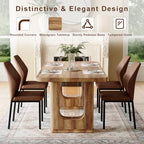 64.5" Dining Room Table Set for 6, Modern Farmhouse Wood Dining Table Set with Decorative Pedestal Legs & 6 Cushioned Chairs,Rustic Brown Kitchen Table Set for Kitchen, Easy Assembly