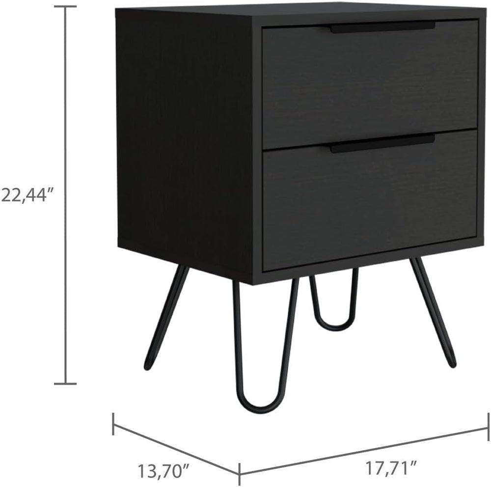 2 Nightstand, End Table, Side Table Four Legs, Two Drawers -Black,for Small S...