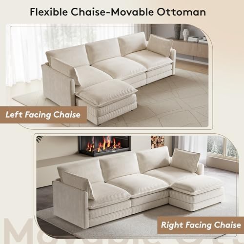 ROWHY 104'' Modular Sectional Cloud Couch with Movable Ottoman, 4 Sea...