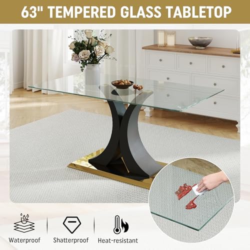 Modern Luxury Glass Dining Set for 4, 63'' Large Minimalist Rectangle...
