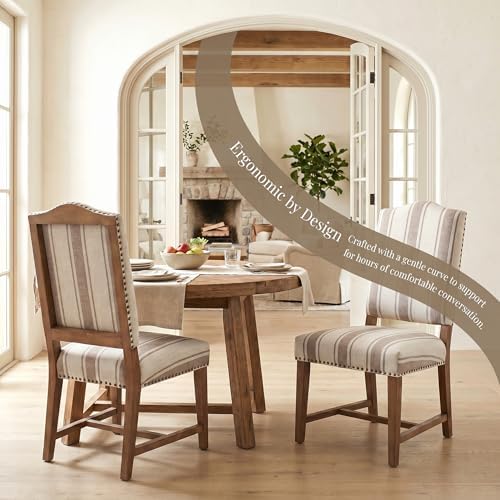 ROCITY Linen Dining Chairs Set of 2 Upholstered Farmhouse Dining Room Chairs ...