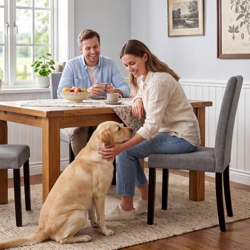 GOTMINSI Modern Gray Linen Parsons Dining Chair, Sturdy Wood Legs, Set of 4