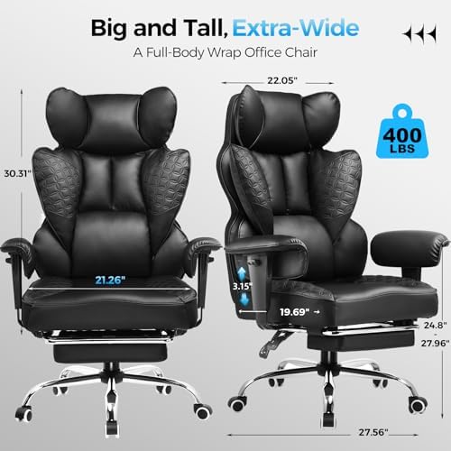 GTPLAYER Big and Tall Gaming Chair 400lbs Heavy Duty Office Chair with Foot R...